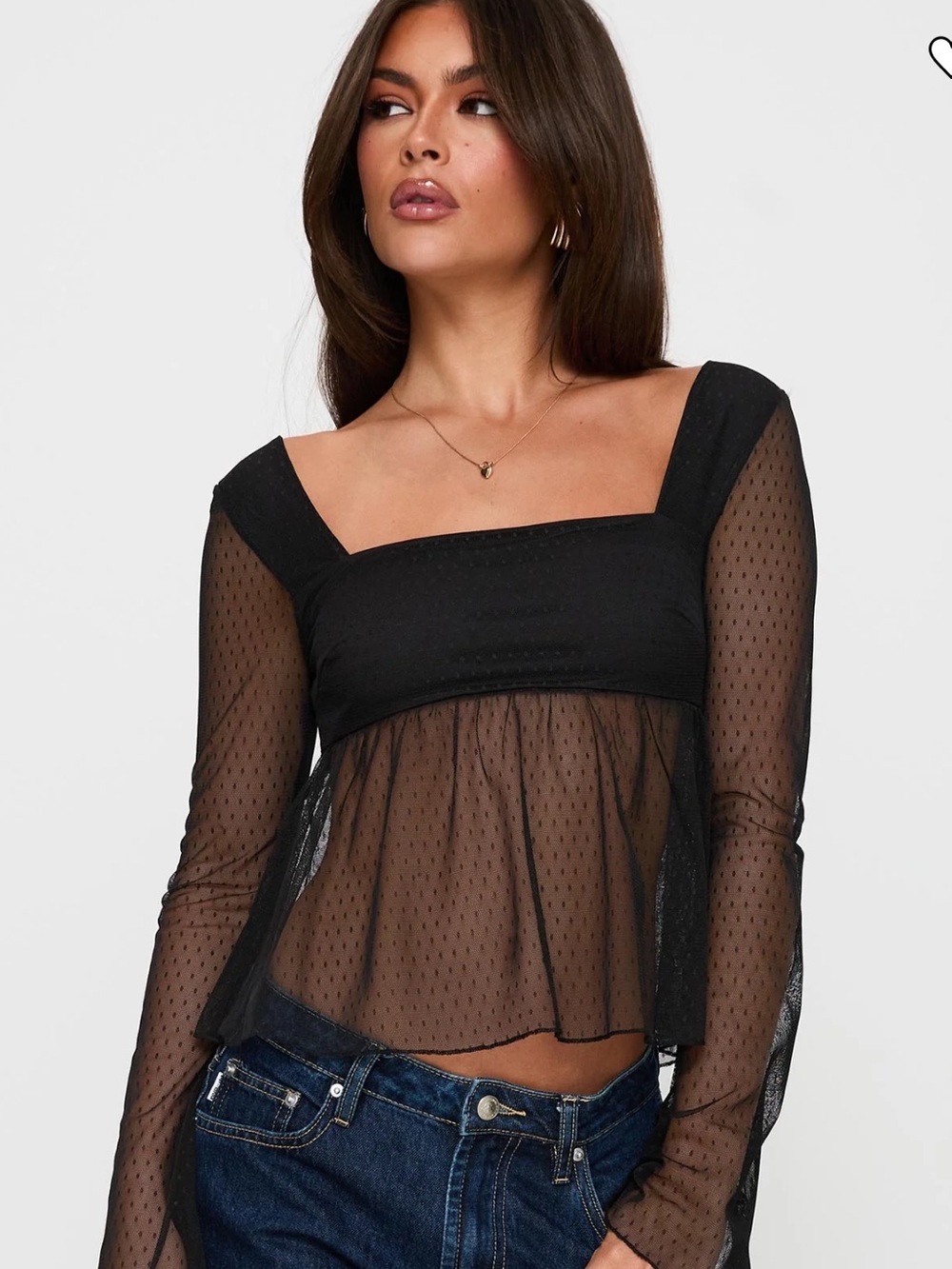 Princess Polly Sheer Black Square-Neck Peplum Top